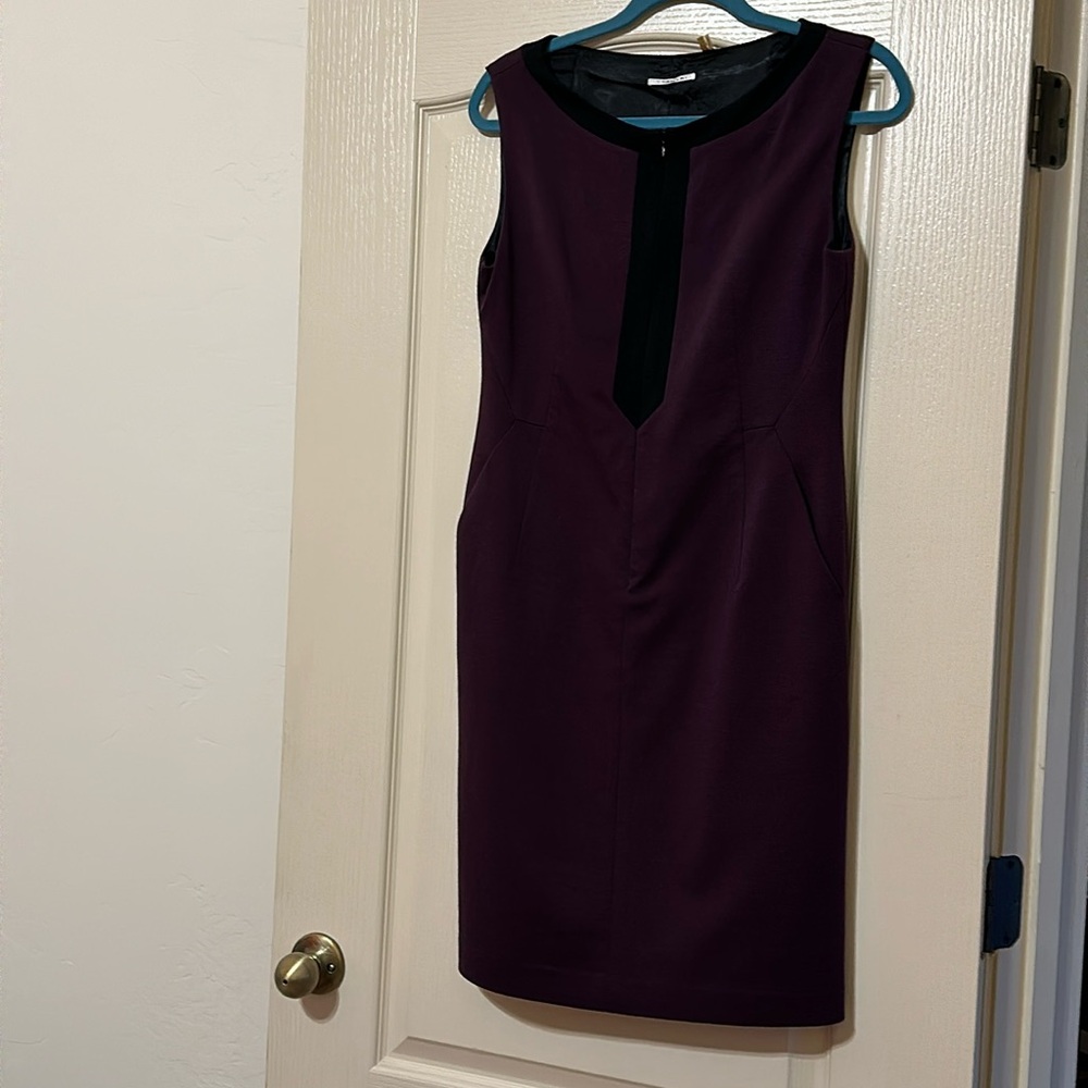 Tahari burgundy and black sheath dress